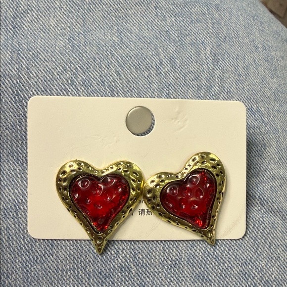 Oceanus Jewelry - Oceanus Gold and Red Heart Earrings